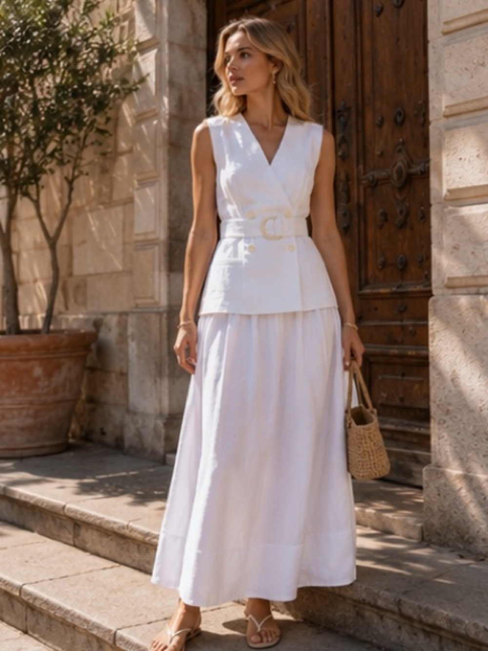 Mango White Sleeveless Wrap Maxi Dress with Belt - Picture 6 of 14